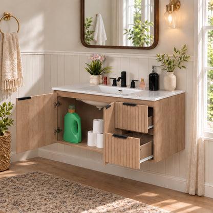 CHYANMOO 36-Inch Natural Floating Bathroom Vanity with Sink and Drawers