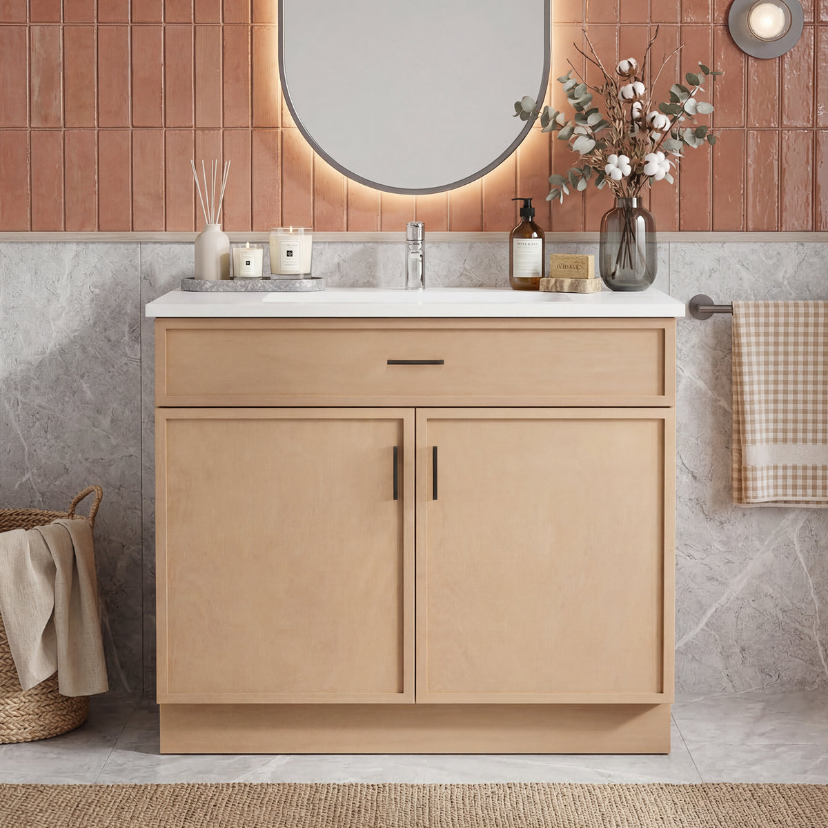 CHYANMOO 36" Natural  Bathroom Vanity with Sink, Freestanding Storage Cabinet with Drawers