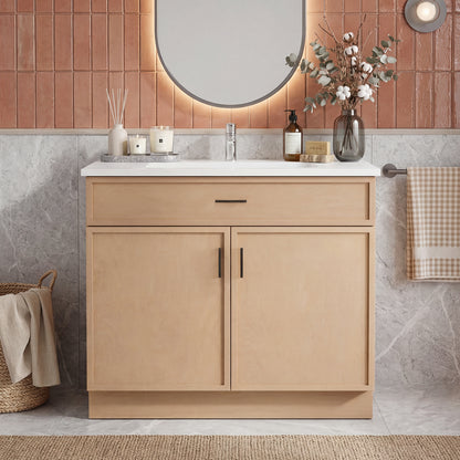 CHYANMOO 36" Natural  Bathroom Vanity with Sink, Freestanding Storage Cabinet with Drawers