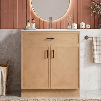 CHYANMOO 30" Natural  Bathroom Vanity with Sink, Freestanding Storage Cabinet with Drawers