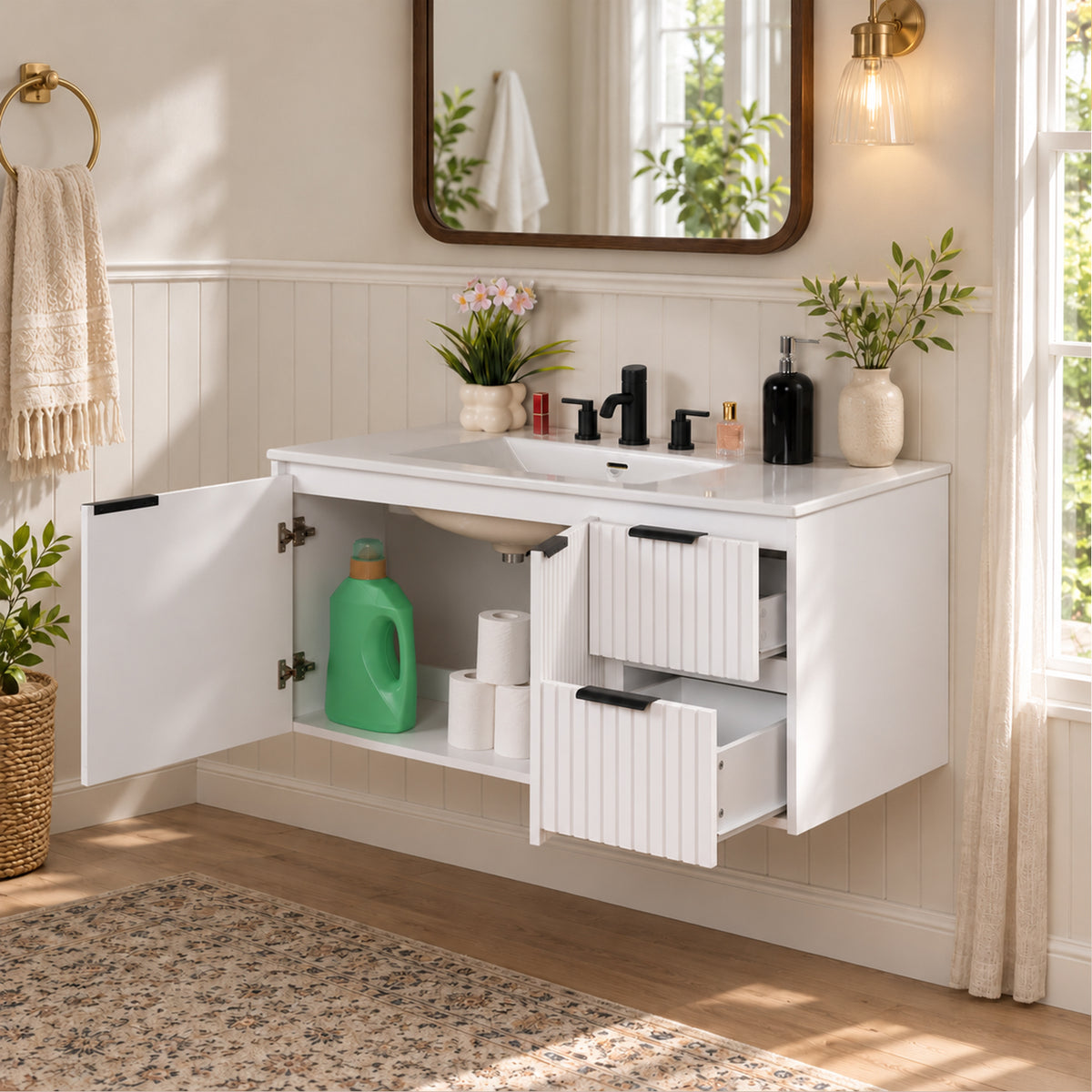 CHYANMOO 36-Inch White Floating Bathroom Vanity with Sink and Drawers