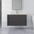 36-Inch Floating Bathroom Vanity with 2 Drawers and Gold Handles