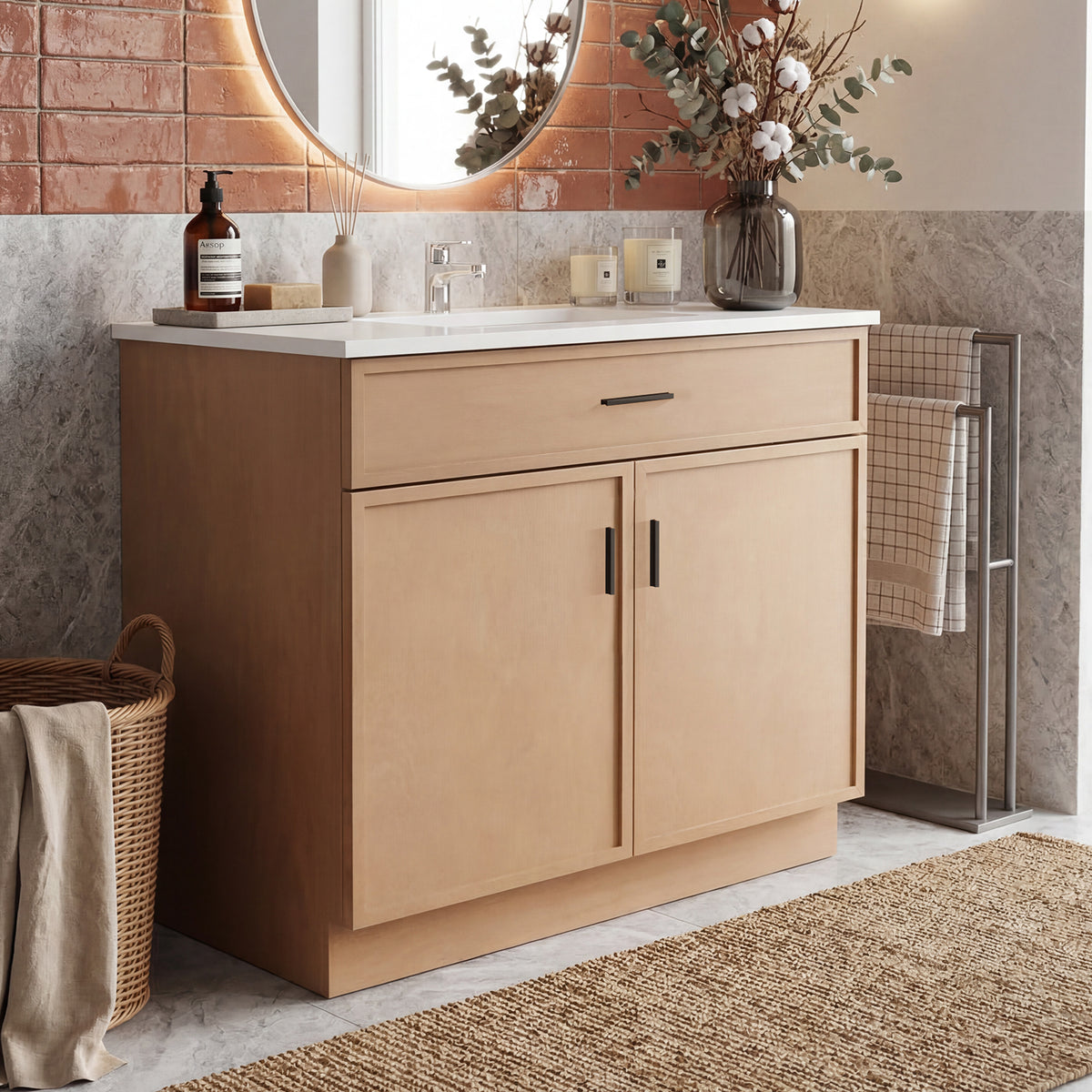CHYANMOO 36" Natural  Bathroom Vanity with Sink, Freestanding Storage Cabinet with Drawers