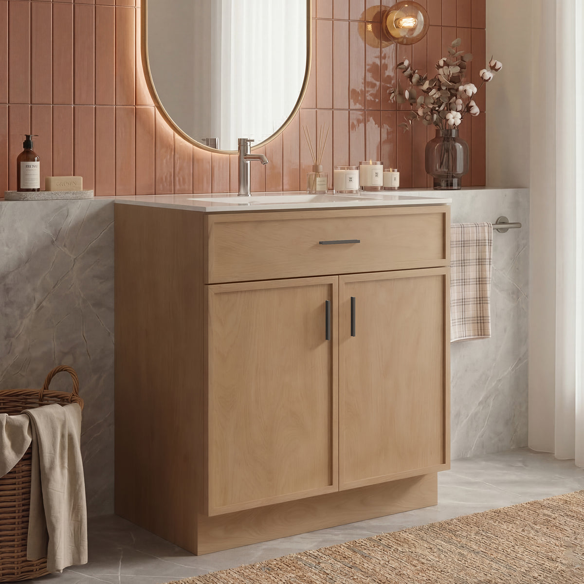 CHYANMOO 30" Natural  Bathroom Vanity with Sink, Freestanding Storage Cabinet with Drawers