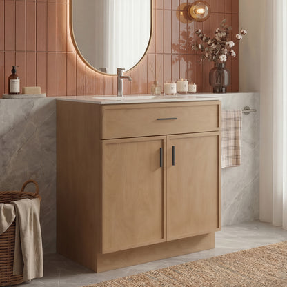 CHYANMOO 30" Natural  Bathroom Vanity with Sink, Freestanding Storage Cabinet with Drawers