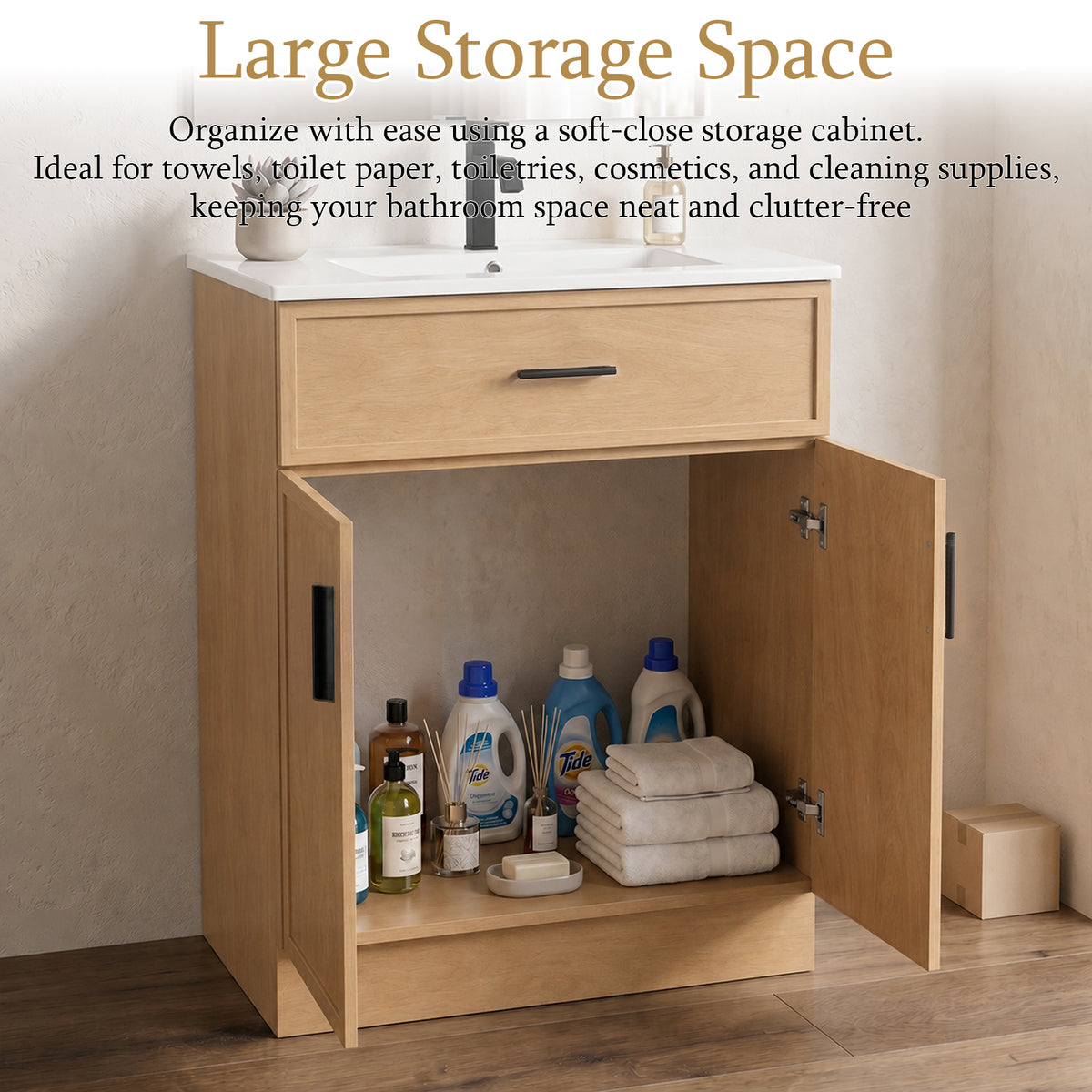 CHYANMOO 24-Inch Natural Bathroom Vanity with Sink and Storage