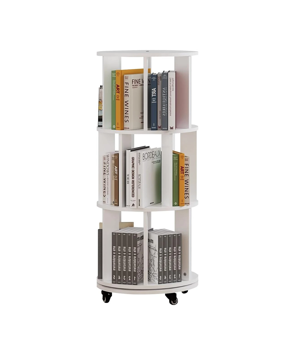 CHYANMOO®  Bookshelf Tower, Spinning Bookshelf with Wheels, 360° Revolving Round Bookcase Storage Rack, Vertical Rotate Turning Spiral Corner Book Shelf Organizer for Room
