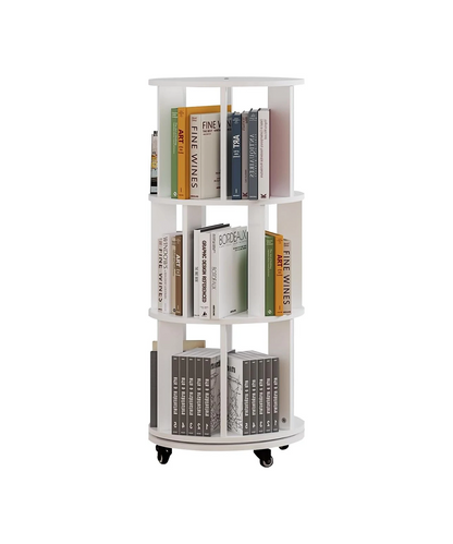 CHYANMOO®  Bookshelf Tower, Spinning Bookshelf with Wheels, 360° Revolving Round Bookcase Storage Rack, Vertical Rotate Turning Spiral Corner Book Shelf Organizer for Room