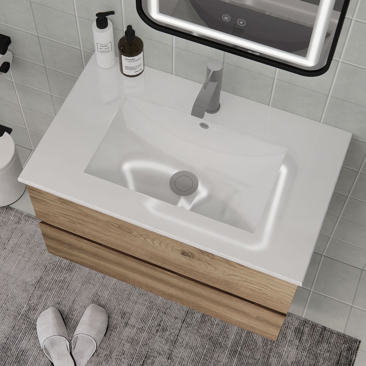 Front view of CHYANMOO 30-inch wall-mounted bathroom vanity with sink