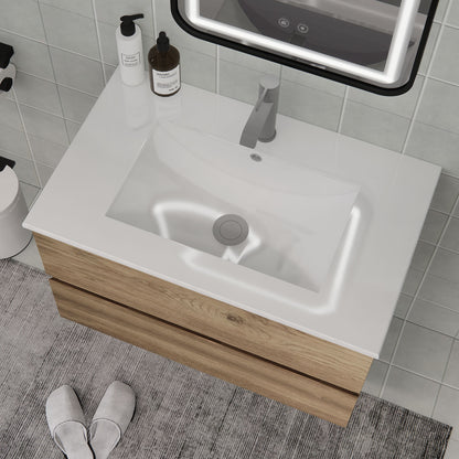Front view of CHYANMOO 30-inch wall-mounted bathroom vanity with sink