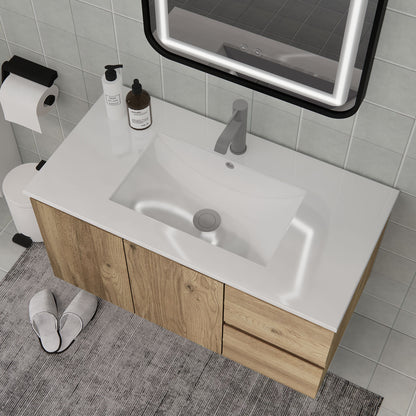 Front view of CHYANMOO 36-inch wall-mounted bathroom vanity with sink