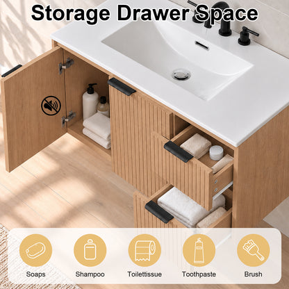 CHYANMOO 36-Inch Natural Floating Bathroom Vanity with Sink and Drawers