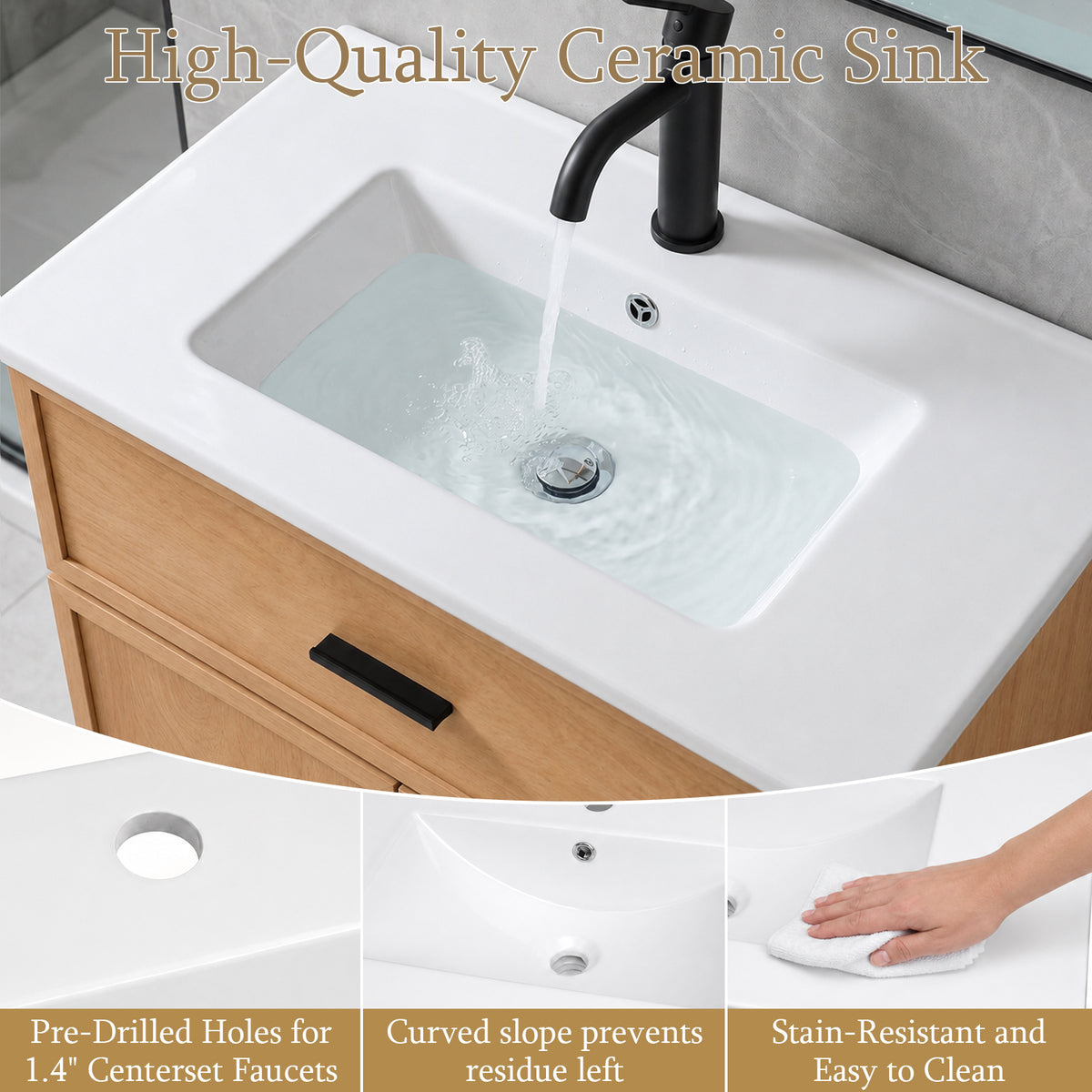 CHYANMOO 24-Inch Natural Bathroom Vanity with Sink and Storage