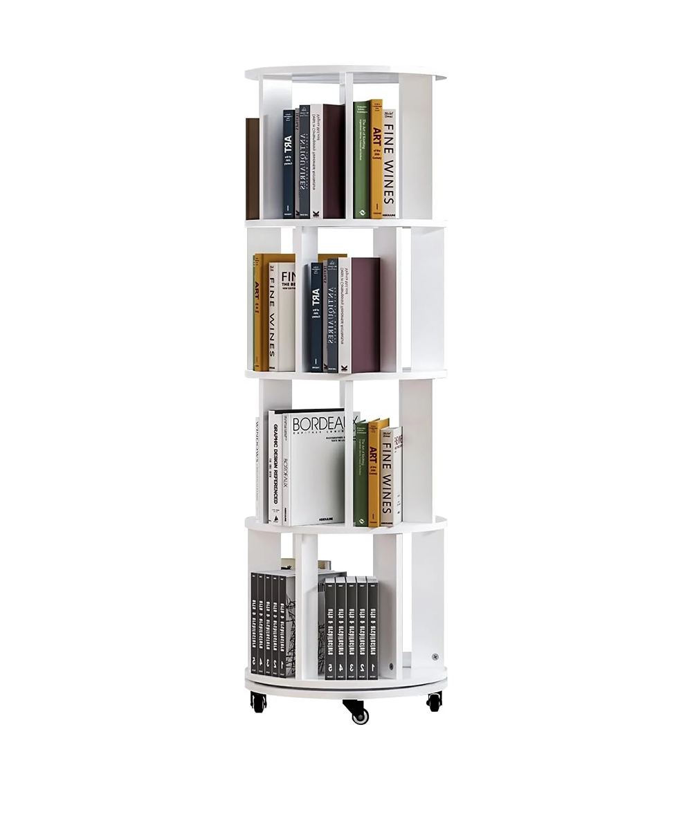 CHYANMOO®  Bookshelf Tower, Spinning Bookshelf with Wheels, 360° Revolving Round Bookcase Storage Rack, Vertical Rotate Turning Spiral Corner Book Shelf Organizer for Room
