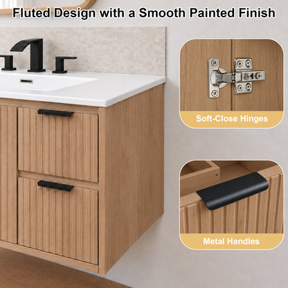 CHYANMOO 36-Inch Natural Floating Bathroom Vanity with Sink and Drawers