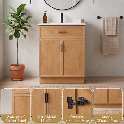 CHYANMOO 24-Inch Natural Bathroom Vanity with Sink and Storage