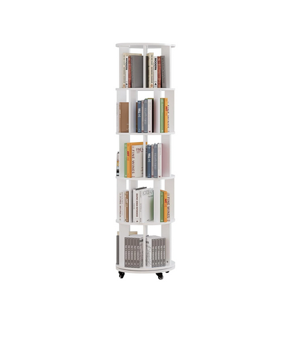 CHYANMOO®  Bookshelf Tower, Spinning Bookshelf with Wheels, 360° Revolving Round Bookcase Storage Rack, Vertical Rotate Turning Spiral Corner Book Shelf Organizer for Room
