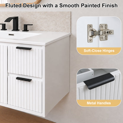 CHYANMOO 36-Inch White Floating Bathroom Vanity with Sink and Drawers
