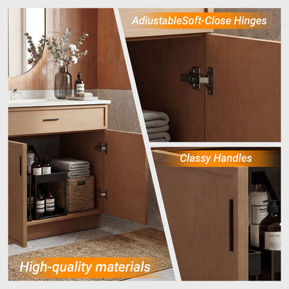 CHYANMOO 36" Natural  Bathroom Vanity with Sink, Freestanding Storage Cabinet with Drawers