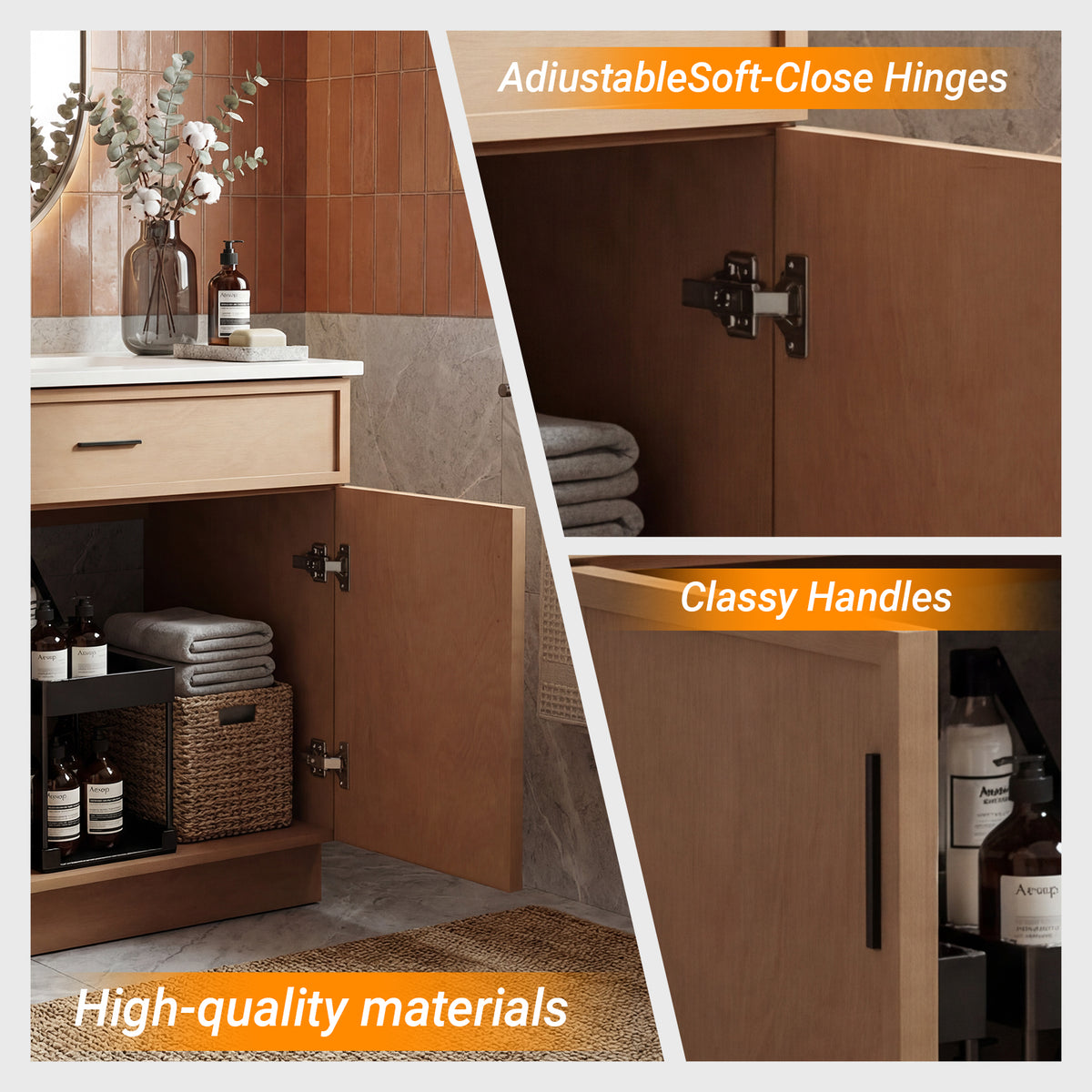 CHYANMOO 30" Natural  Bathroom Vanity with Sink, Freestanding Storage Cabinet with Drawers