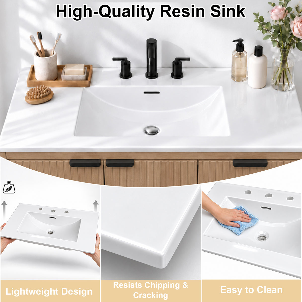 CHYANMOO 36-Inch Natural Floating Bathroom Vanity with Sink and Drawers