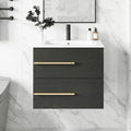 CHYANMOO® Floating Vanity with Sink, Wall Mounted Bathroom Cabinet with 2 Large Storage Drawers Ceramic Top