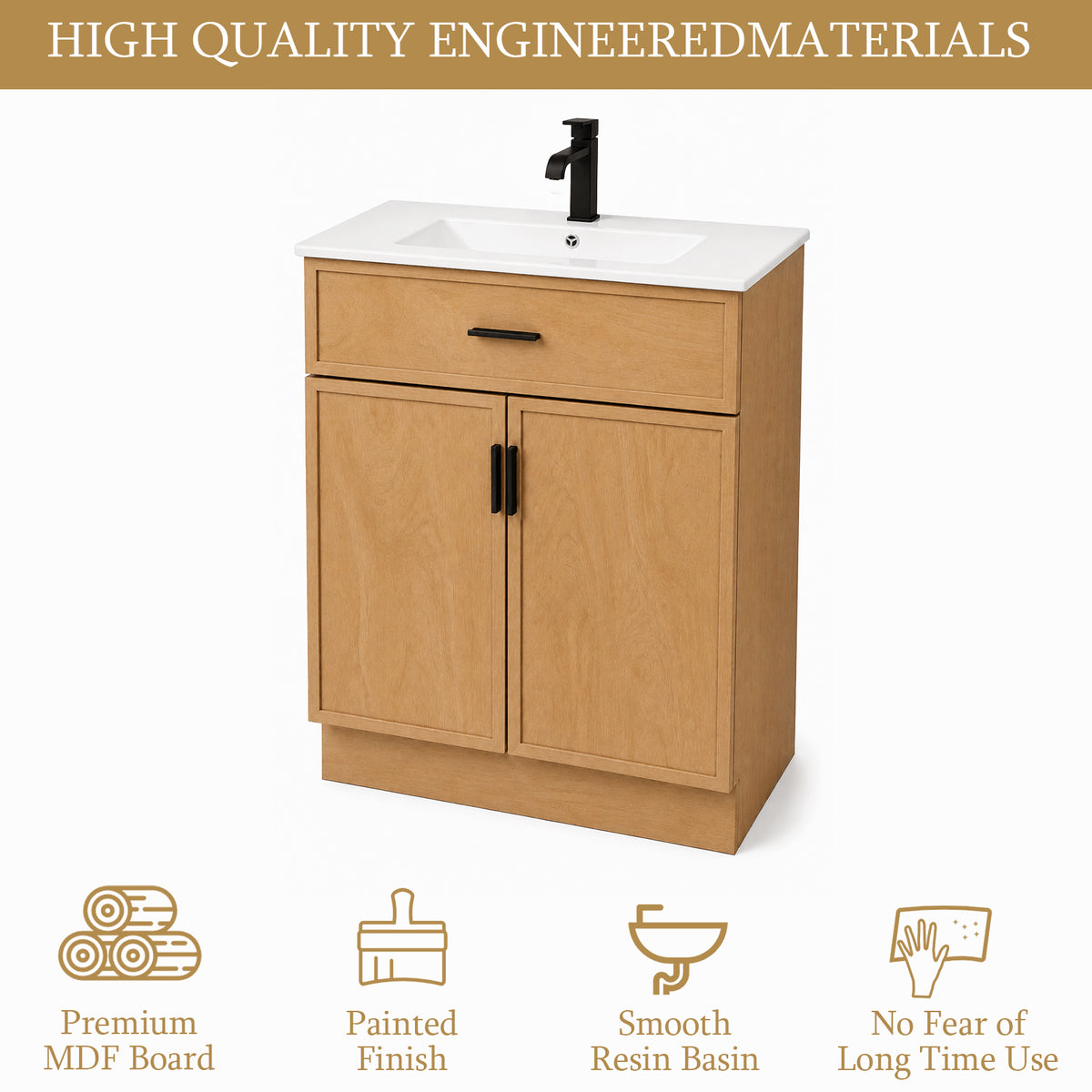 CHYANMOO 24-Inch Natural Bathroom Vanity with Sink and Storage