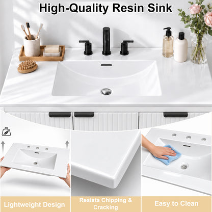 CHYANMOO 36-Inch White Floating Bathroom Vanity with Sink and Drawers