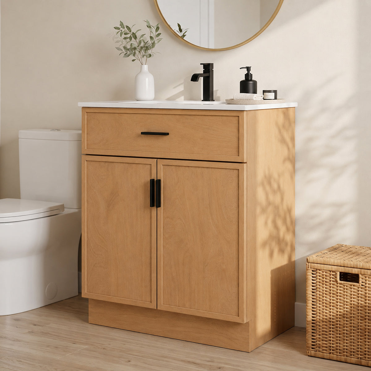 CHYANMOO 24-Inch Natural Bathroom Vanity with Sink and Storage