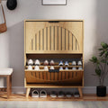 Shoe Storage Cabinet, Narrow Solid Wood Shoe Cabinet with Fluted Panel, Hidden Shoe Rack Cabinet for Entryway,