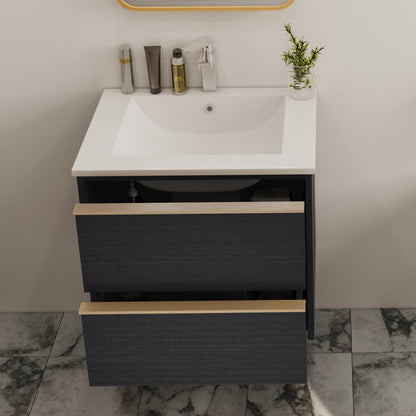 24-Inch Floating Bathroom Vanity with 2 Drawers and Gold Handles