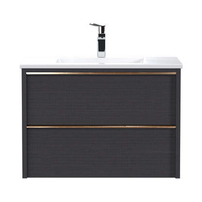 30 Inch Floating Bathroom Vanity with 2 Drawers and Gold Handles