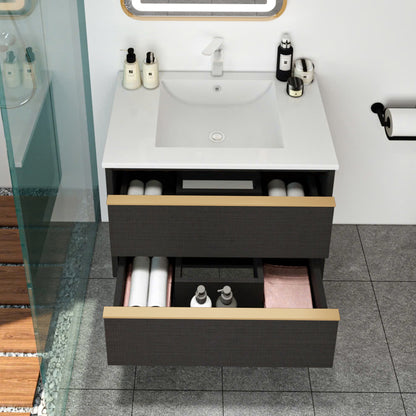 30 Inch Floating Bathroom Vanity with 2 Drawers and Gold Handles
