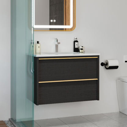 30 Inch Floating Bathroom Vanity with 2 Drawers and Gold Handles