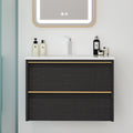 30 Inch Floating Bathroom Vanity with 2 Drawers and Gold Handles