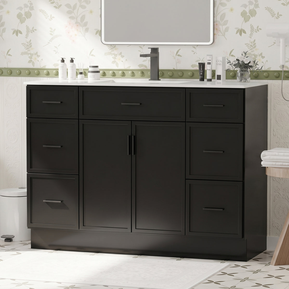 CHYANMOO 48 Inch black Bathroom Vanity with Sink and Drawers