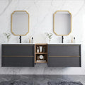 CHYANMOO® 60-84" inch Floating Double Sink Bathroom Vanity with Sink Combo Wooden Wall Mounted Cabinet with Soft Close Drawer Large Storage Open Side Shelf Metal Handles