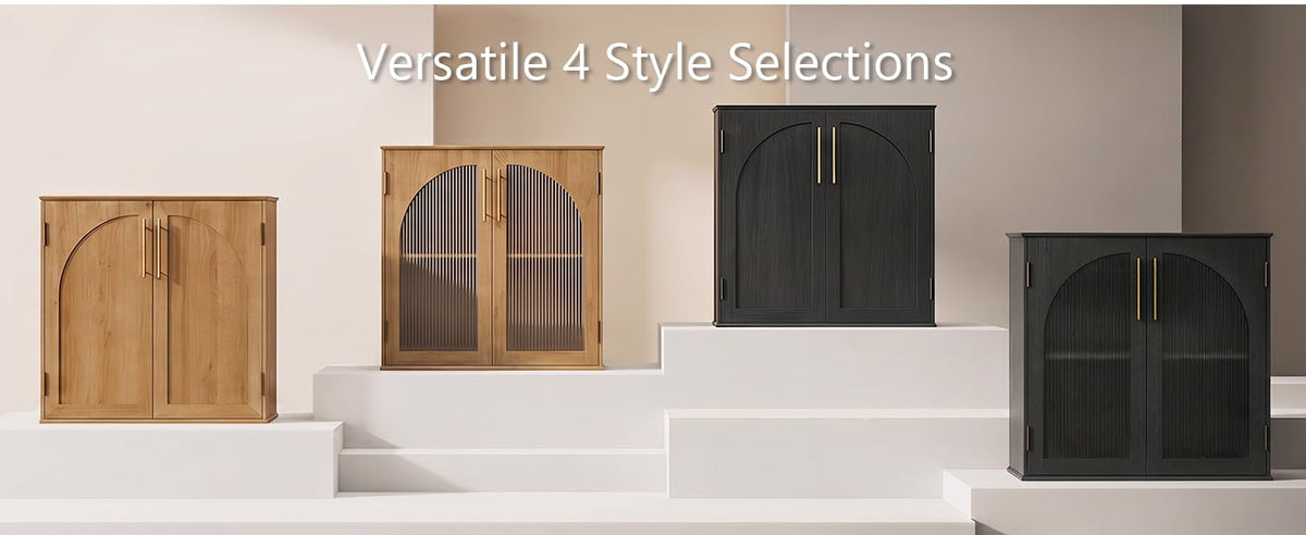 Arched sideboard cabinet in black and light wood door options