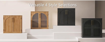 Arched sideboard cabinet in black and light wood door options