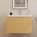 CHYANMOO® 24" Bathroom Vanity with Sink, Wall Mounted Floating Cabinet with Ceramic Basin, Waterproof Engineered Wood for Powder Room & Small Bathroom