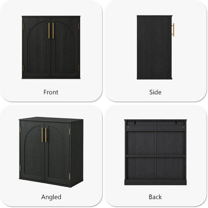 Black arched sideboard cabinet front side back and angled views