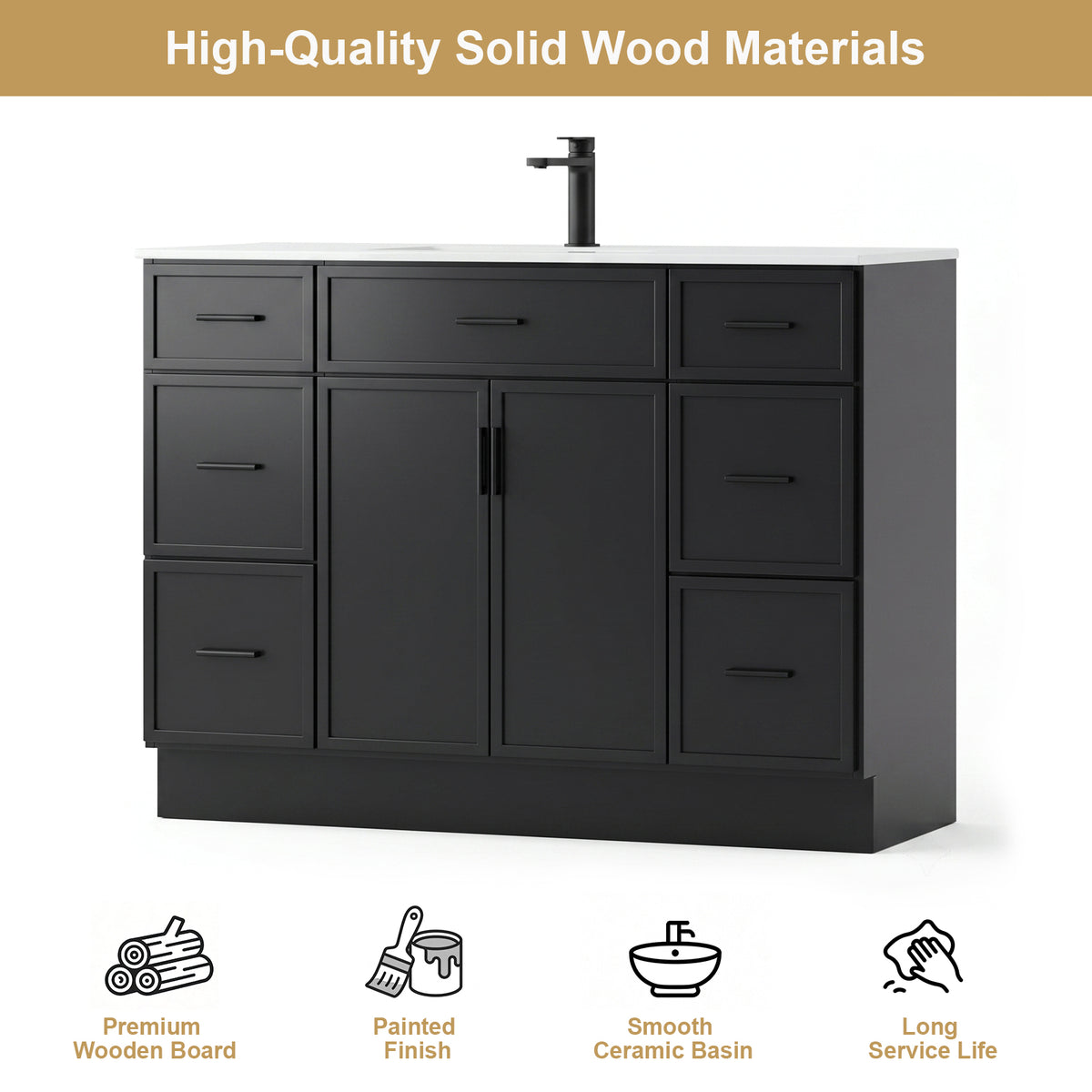 Front view of CHYANMOO 48-inch black bathroom vanity