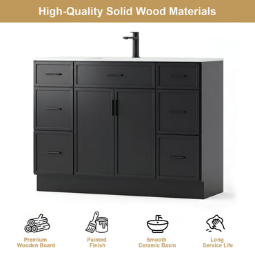 Front view of CHYANMOO 48-inch black bathroom vanity