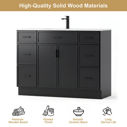 Front view of CHYANMOO 48-inch black bathroom vanity