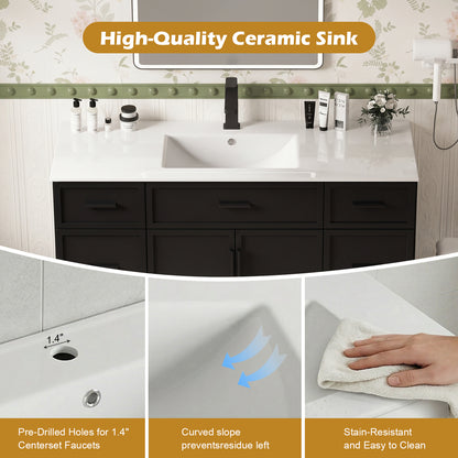 Close-up of the sink on a CHYANMOO black bathroom vanity