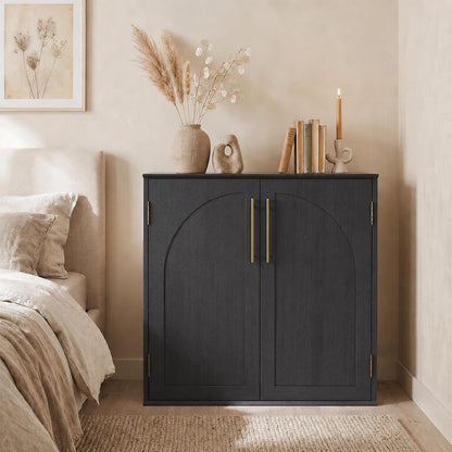 Black sideboard buffet cabinet with arched doors