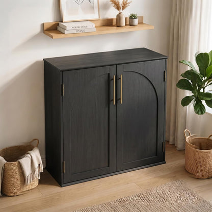 Black arched sideboard cabinet in a modern living room