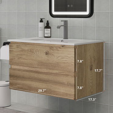 Dimension diagram for the CHYANMOO 30-inch floating bathroom vanity