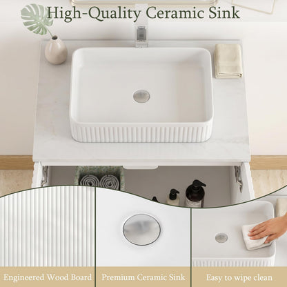 CHYANMOO® 30"  Bathroom Vanity with Sink, Modern Fluted Freestanding Bathroom Sink Vanity with Ceramic Top & Soft-Closing Doors