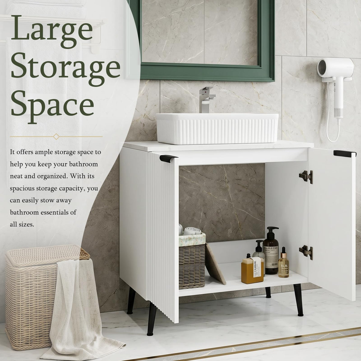 CHYANMOO® 30"  Bathroom Vanity with Sink, Modern Fluted Freestanding Bathroom Sink Vanity with Ceramic Top & Soft-Closing Doors